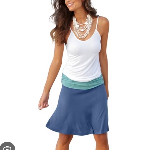Lascana Drop Waist Adjustable Strap White Green Blue Tank Dress (8) EUC - Picture 1 of 6